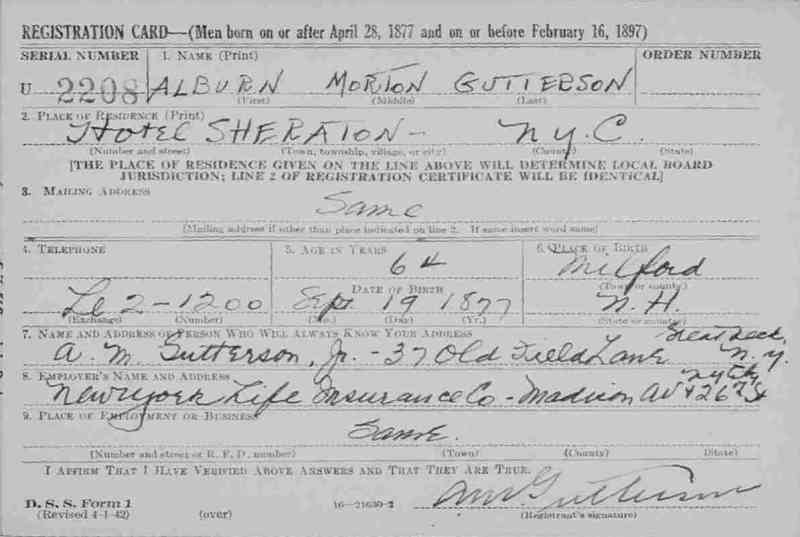 Alburn Morton Gutterson - World War II Draft Registration Card