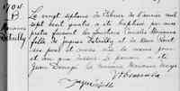 Marie-Anne DENEAU (DENIAU) dite DESTAILLIS - 1704 Baptism. Notre-Dame-de-LaPrairie de-la-Madeleine, PQ.