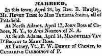 Theresa Alice BISHOP - 1853 Marriage The Pittsfield Sun Pittsfield, Massachusetts