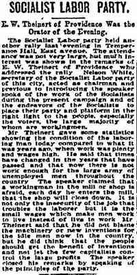 Wilhelm August Erdman THEINERT - Socialist Labor Party E.W. Theinert of Providence was the Orator of the Evening Pawtucket Times Pawtucket, Rhode Island March 31, 1899