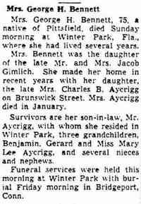 Minerva "Minnie" Katheryne GIMLICH - 14 Jun 1950 Obituary. The Berkshire Evening Eagle Pittsfield, Massachusetts