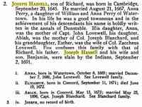 Joseph HASSELL - TITLE	EARLY GENERATIONS OF THE FOUNDERS OF OLD DUNSTABLE AUTHOR	EZRA S. STEARNS PUBLISHER	HERITAGE BOOKS, 1986 ISBN	0917890787, 9780917890789 LENG