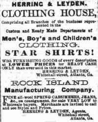 Atlanta, Georgia, USA - Atlanta, Georgia, USA - 1868 advertisement  Herring & Leyden Clothing House  The Atlanta Constitution Atlanta, Georgia July 5, 1868