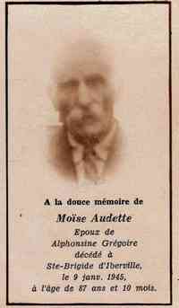 Moise AUDETTE - Funeral card