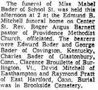 Mabel Viola BADER - The Springfield Union Springfield, Massachusetts Friday, December 20, 1957