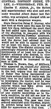 William W BAKER - Worcester Daily Spy, Worcester, Massachusetts 27 February 1896