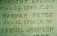 Hannah BENEDICT - Grave Inscription: ae. 91