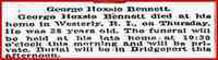 George Hoxsie BENNETT - Obituary Hartford Courant - Jan 9, 1915 Thanks to Mari Reive