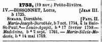 Louis BISSONNET (BISSONNETTE) - Dictionnaire généalogique des familles canadiennes depuis la fondation de la colonie jusquà nos jours, Cyprien Tanguay Publisher E. Senécal, 1886 O