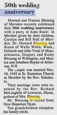 Howard Edward BLESSING - Record Journal Meriden, Connecticut Sunday, December 17, 1995