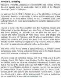 Howard Edward BLESSING - The Record-Journal Meriden, Connecticut April 11, 2009
