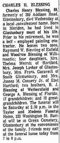 Carl Heinrich "Charles Henry" BLESSING - Hartford Courant Hartford, Connecticut January 2, 1970