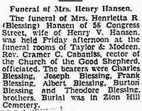Henrietta Ruth BLESSING - Hartford Courant Hartford, Connecticut March 2, 1935