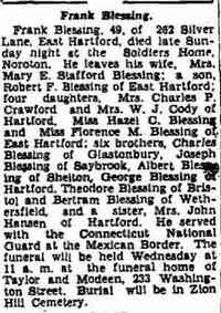 Frank BLESSING - Hartford Courant Hartford, Connecticut January 3, 1939