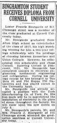 Lester Francis BOURGARDE - Binghamton Press and Leader Binghamton, New York June 15, 1925