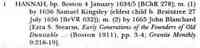 Hannah BRACKETT - The Great Migration Begins: Immigrants to New England 1620-1633, Volumes I-III. (Online database: AmericanAncestors.org, New England Historic Genealog