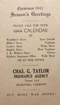 Bradford, Vermont, USA - Chas G. Taylor Insurance Agency, Christmas 1943