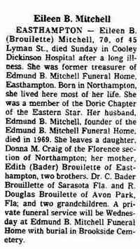Eileen Harriet BROUILETTE - obituary Date: May 28, 1985 Location: Massachusetts Paper: Springfield Union