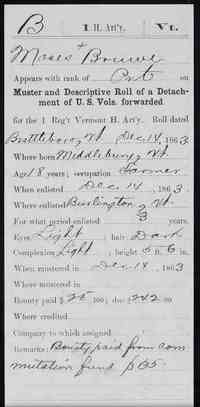 Moses Eugene BROWE - Compiled Service Records of Volunteer Union Soldiers Who Served in Organizations from the State of Vermont