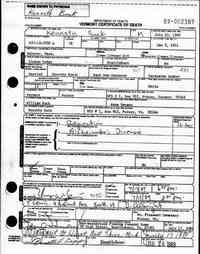 Kenneth Hanson BUCK - Vermont State Archives and Records Administration; Montpelier, Vermont; Vermont Death Records, 1909-2008