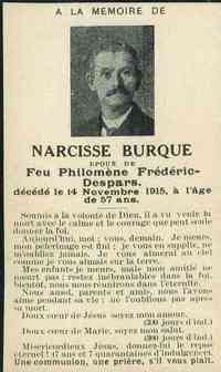 Narcisse BURQUE - Funeral card