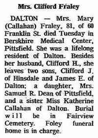 Mary Ann CALLAHAN - The Springfield Union Springfield, Massachusetts April 7, 1971