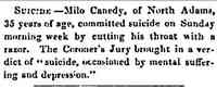 Milo CANEDY - Obituary The Pittsfield Sun Pittsfield, Massachusetts Sunday, December 15, 1864