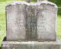 Joseph CHASE - Grave JOSEPH CHASE Died May 15, 1866 Aged 76 yrs. 5 mos. APPHIA HIS WIFE Died Oct. 22, 1874 Aged 70 yrs. 5 mos. In God we trust