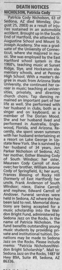 Patricia Eileen CODY - Obituary