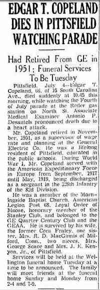 Edgar Thompson COPELAND - obituary Date: July 05, 1953 Location: Massachusetts Paper: Springfield Union