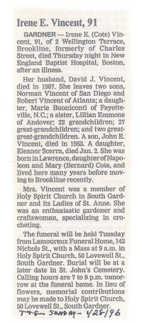 Irene E COTE - Obituary