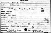 Peter B CROSS - Vermont State Archives and Records Administration; Montpelier, Vermont; Vermont Death Records, 1909-2008