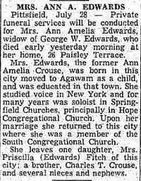 Anna Amelia CROUSS - The Springfield Union Springfield, Massachusetts Thursday, July 29, 1954