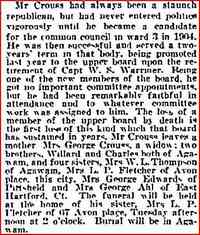 George Henry CROUSS - Obituary Date: 1908-01-12 Paper: Springfield Republican 