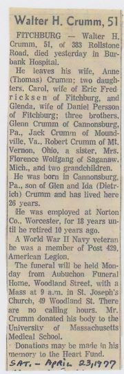 Walter Harold CRUMM - Obituary