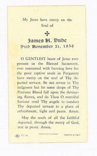 James Hermidas DUBE - Funeral Card