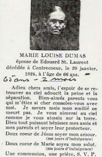 Marie-Louise DUMAS - Funeral Card