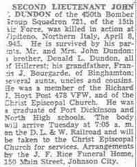 John Joseph DUNDON - The Sunday Press Binghamton, New York Nov. 20, 1949