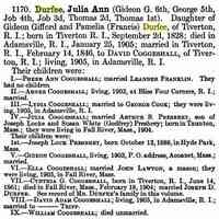 Margaret Ella COGGESHALL - Title	The descendants of Thomas Durfee of Portsmouth, R.I. Volume 2 of The Descendants of Thomas Durfee of Portsmouth, R.I, William Field Reed Genea
