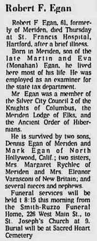 Robert Francis EGAN - The Morning Record Meriden-Wallingford, Connecticut Saturday, December 4, 1976