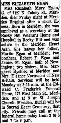 Elizabeth Mary EGAN - The Hartford Courant Hartford, Connecticut Mar 28, 1965