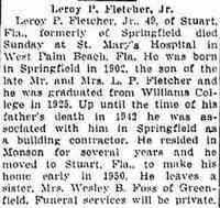 Leroy Percy FLETCHER - The Springfield Union Springfield, Massachusetts Monday, January 28, 1952