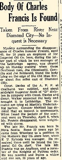 Charles Sumner FRANCIS - Death Article