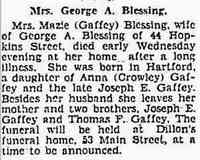 Mary A "Mazie" GAFFEY - Hartford Courant Hartford, Connecticut July 21, 1932