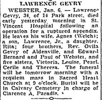 Lawrence GEVRY - Obituary
