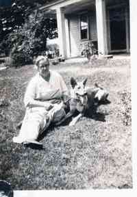 Mary Louisa (A.K.A. Louise Marie) FRANTZ - Mary Louisa Frantz Theinert on the front lawn of the farm in Albion, Rhode Island, with her favorite pet.