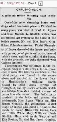 Matlida "Tillie" Louise GIMLICH - Berkshire Eagle, Pittsfield, Massachusetts September 9, 1892
