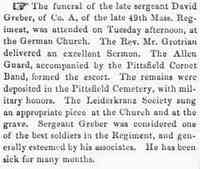 David GREIBER - Pittsfield Sun Pittsfield, Massachusetts March 17, 1864