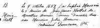 Marie HALL - 9 October 1857 Baptism Marie Hall Tracadie
