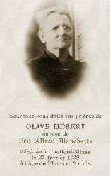Olive HEBERT - Funeral Card